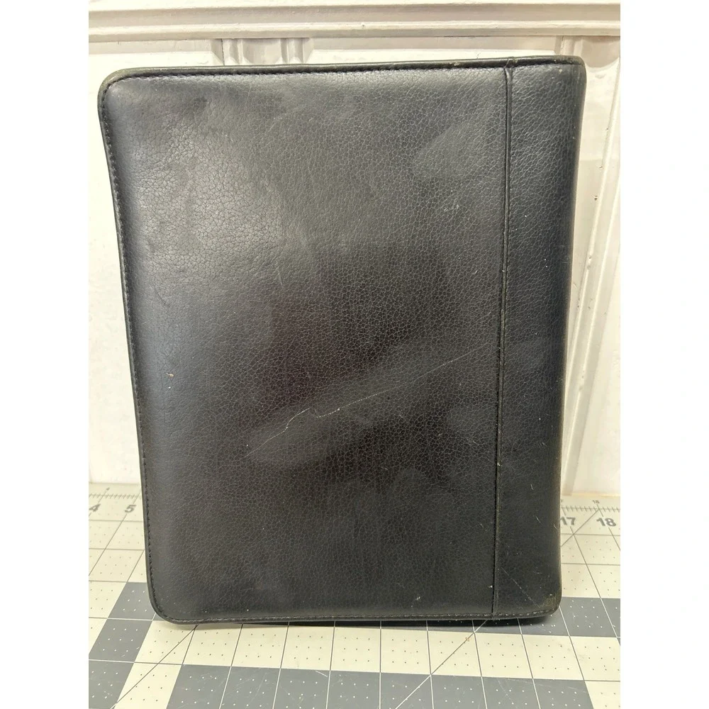 Franklin Quest Planner Portfolio Black Leather 7 Ring Zipper USA Organizer